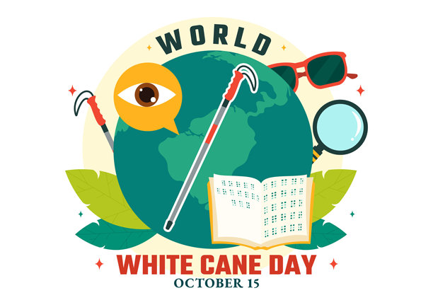 10月15日国际白手杖日矢量插图，为视力受损或失明人士提供白色安全手杖图片下载