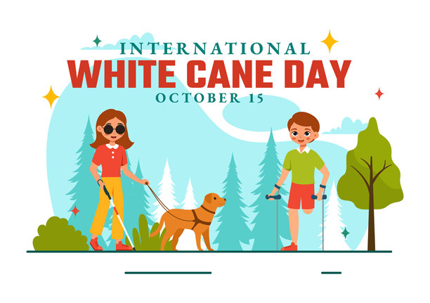 10月15日国际白手杖日矢量插图，为视力受损或失明人士提供白色安全手杖图片下载