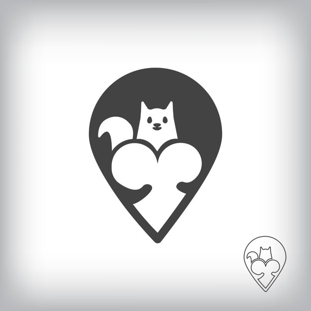 定位标志内带有心形的松鼠设计。图片下载