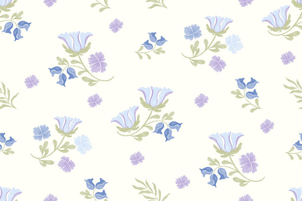 挂毯花卉图案复古民族现代刺绣纹理波西米亚设计矢量插图手绘廓形靛蓝花图案枝叶壁纸无缝背景边界。图片下载