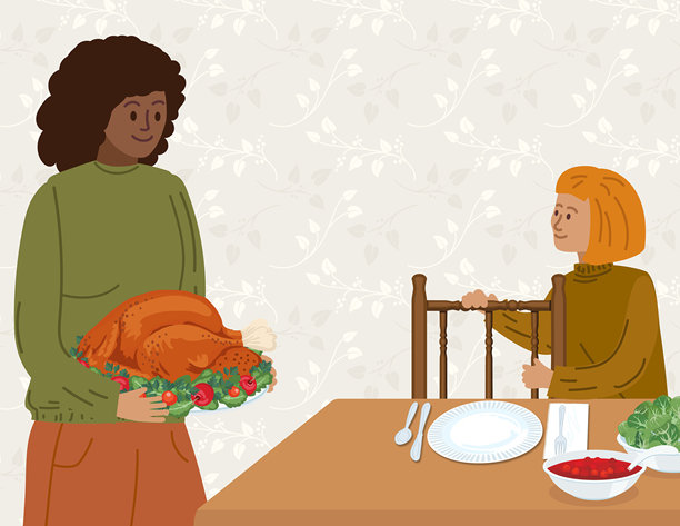 一家人把感恩节食物摆上餐桌图片下载