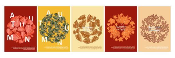 秋季插图集。图案和简单的图片。你好,秋天。背景销售横幅，海报，传单，封面。秋天的卡片图片下载