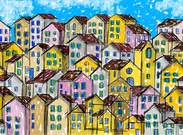 一个虚构的城市草图的灵感来自古老的托斯卡纳城镇-无缝图案概念图像-我是这张照片中使用的涂鸦图像的版权所有者图片下载