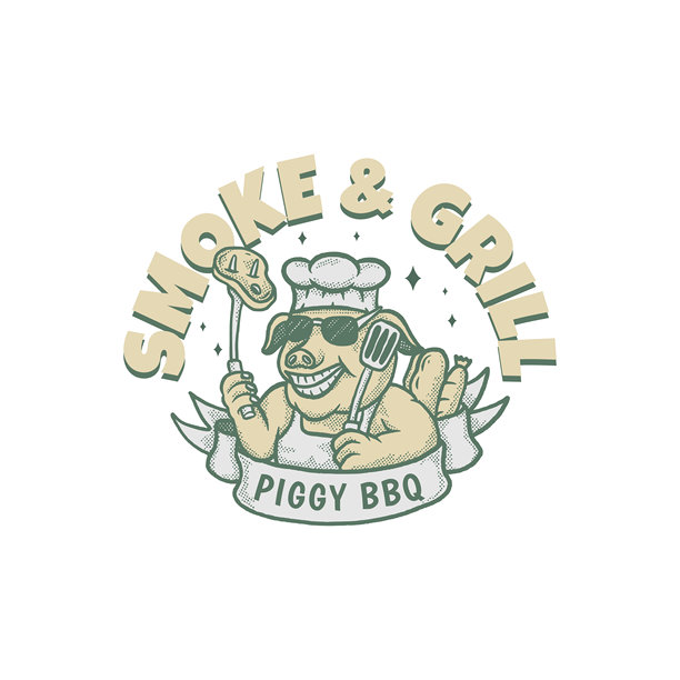 复古复古卡通人物猪烧烤烹饪图片下载