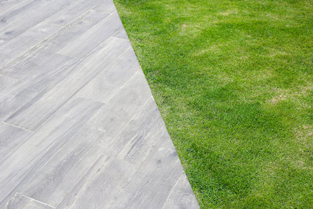 新鲜的草坪和人行道图片下载