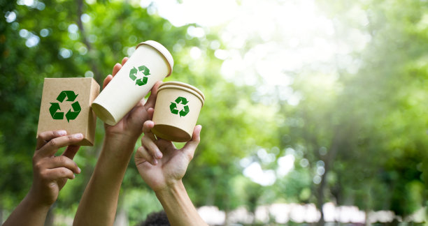 生态环保纸容器和包装，由可生物降解材料制成，零废物和回收的概念，绿色或一次性包装。图片下载