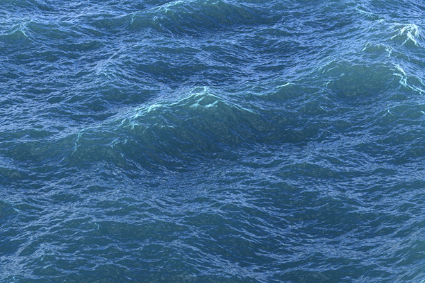 海浪与不同深浅的蓝色纹理和运动的水面。逼真的3D渲染。海洋自然背景。图片下载