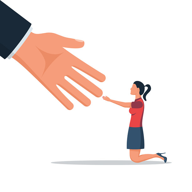 商业帮助理念。商人向雇员伸出援助之手。图片下载