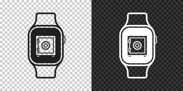 带保险箱的智能手表。空白背景上的设计图标图片下载