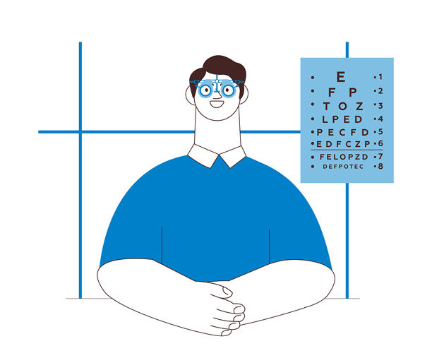 验光。视力测试和处方眼镜。男性患者在医务室佩戴可调节光学试验镜。黑白现代平面矢量插图。社交媒体模板。图片下载