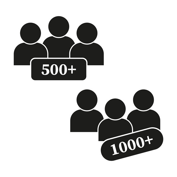 群组大小图标。500多名会员。1000 +会员。黑人的象征。图片下载