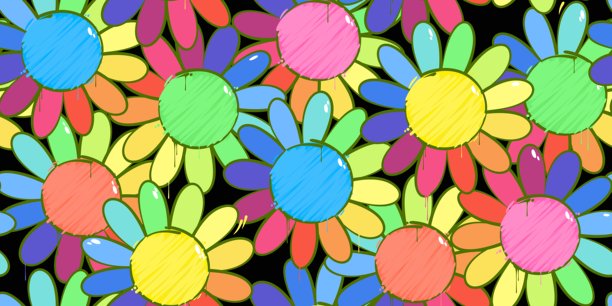 时尚多彩的简单抽象涂鸦风格的花朵无缝背景模板图片下载