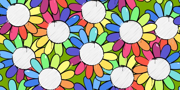 彩色简单抽象涂鸦风格快乐微笑的花朵无缝背景图片下载