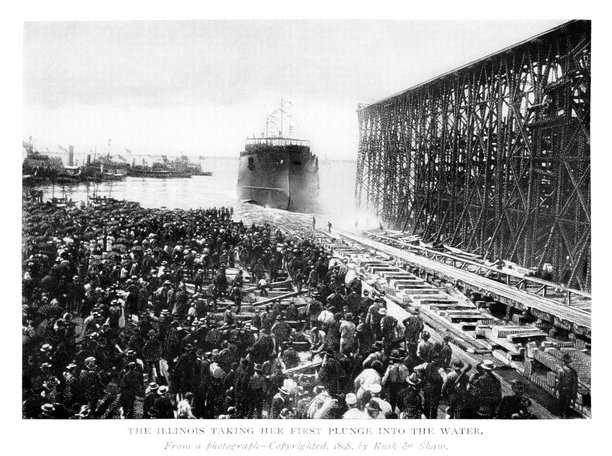 19世纪美西战争中，美国海军伊利诺伊号在宾夕法尼亚州费城发射图片下载