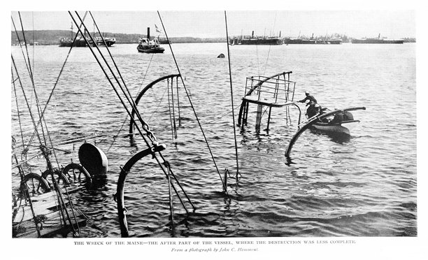 美国海军缅因号战列舰在1898年沉没，古巴哈瓦那港，19世纪美西战争历史图片下载