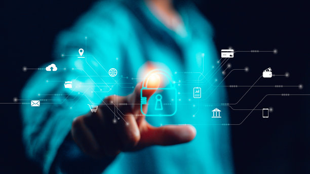 保护数据的网络安全和隐私概念。锁图标和互联网网络安全技术。商人用虚拟屏幕界面保护智能手机上的个人数据。图片下载