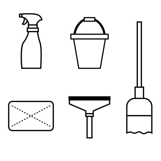 线条绘制插图一套清洁工具图片下载