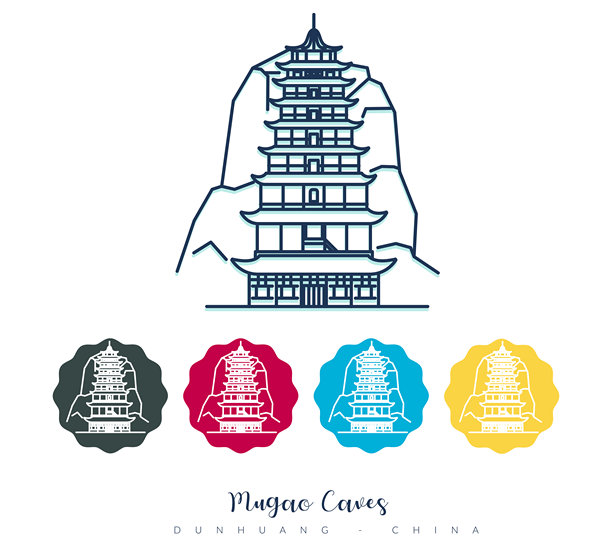 莫高窟-千佛窟-敦煌，甘肃在中国-股票插图图片下载