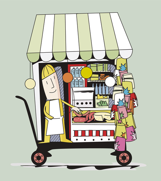 轮子上的售货亭图片下载