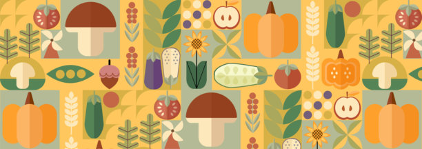包豪斯蔬菜抽象几何图案。马赛克斯堪的纳维亚背景。农业和农业背景，几何矢量打印。秋菜丰收的复古背景。图片下载