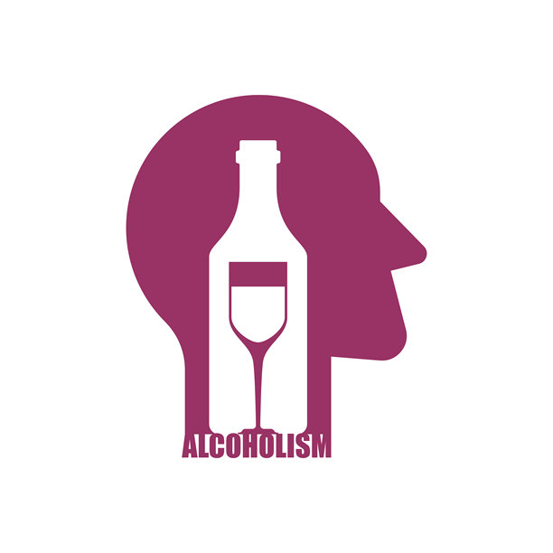 酒精中毒的迹象。男人和酒瓶的图标。人与酒的logo概念说明。无法治愈的疾病图片下载