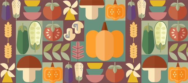包豪斯蔬菜抽象几何图案。马赛克斯堪的纳维亚背景。农业和农业背景，几何矢量打印。秋菜丰收的复古背景。图片下载