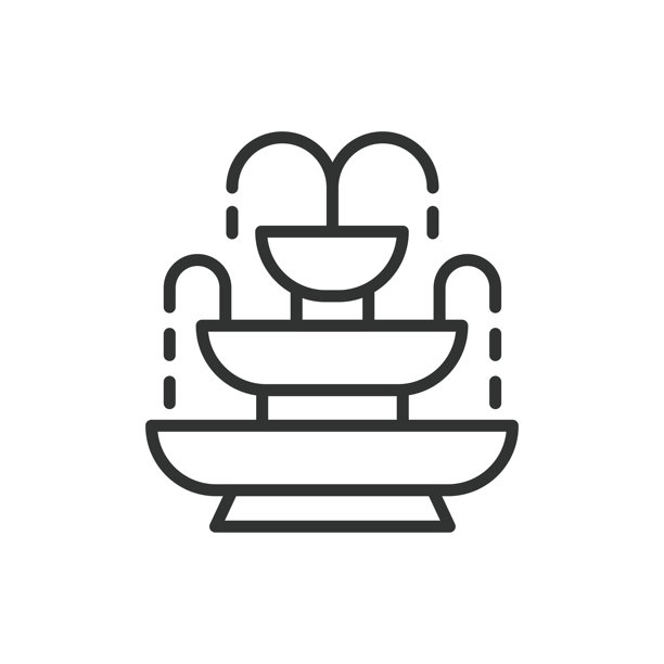 喷泉，线条设计。喷泉，水，公园，花园，户外，水景，白色背景矢量建筑。喷泉可编辑的笔画图标。图片下载