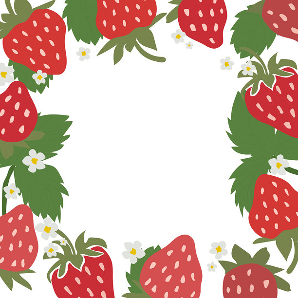 涂鸦风格的草莓构图方形框架。可爱的草莓和空白的文字空间。图片下载
