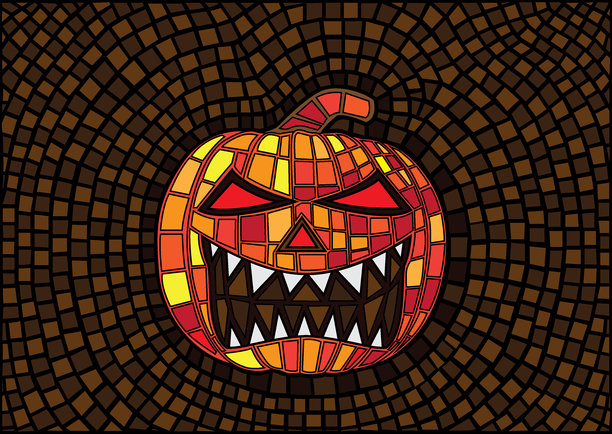 万圣节南瓜设计（玻璃彩绘风格）图片下载