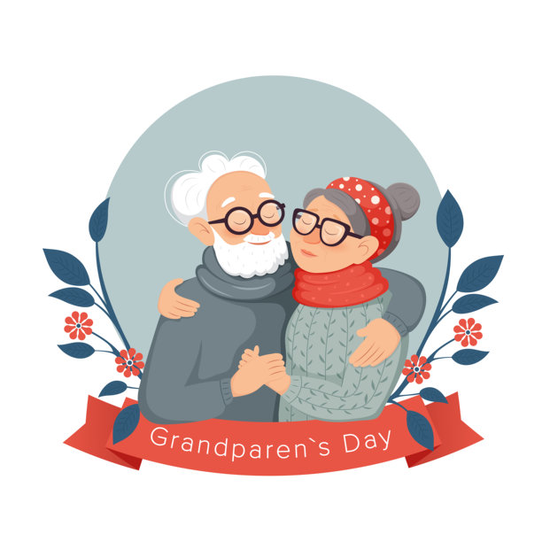 祝爷爷奶奶节快乐。贺卡可爱的祖父母在白色的背景。矢量插图。图片下载