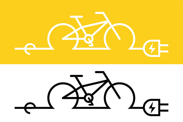 电动自行车或带插头的电动自行车。图标设计上的背景矢量股票插图图片下载