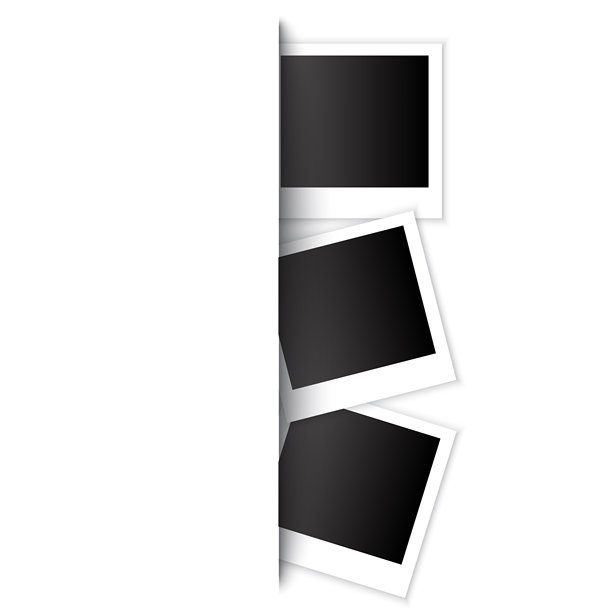 照片堆叠插图。空白宝丽来相框。简单的白色边框。重叠的黑色插入。图片下载