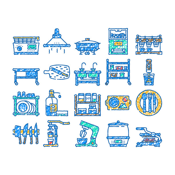 餐厅设备厨房图标手绘图片下载