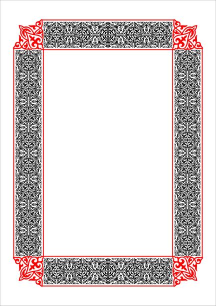 黑色和红色矩形垂直伊斯兰亚洲哈萨克民族装饰奖框。A4格式。哈萨克图案框架、边框、哈萨克、吉尔吉斯、蒙古、鞑靼、乌兹别克等装饰点缀图片下载