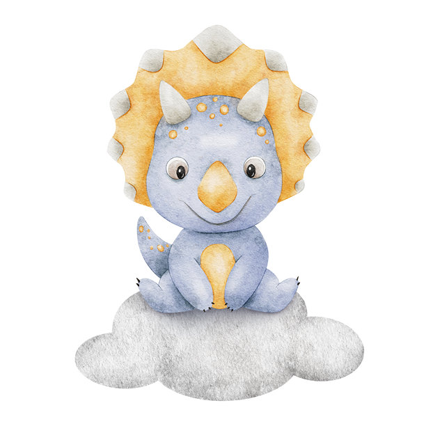 蓝色的小恐龙坐在云上。孤立的手绘水彩插图。可爱的三角龙的剪贴画设计的儿童房间，儿童用品，卡片，剪贴簿，办公用品图片下载