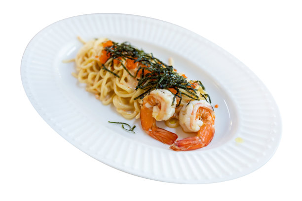 虾仁意大利面条的俯视图，重点选择图片下载