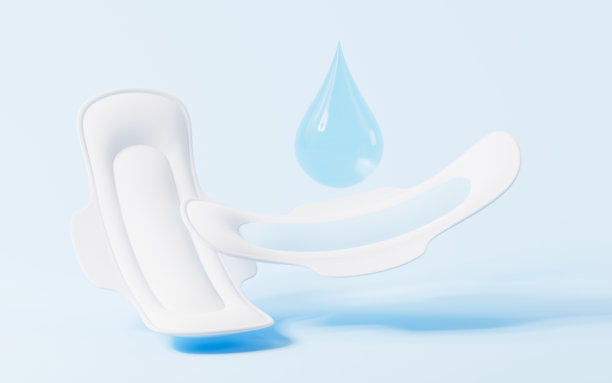 白色月经垫和吸水试验，3d渲染。图片下载