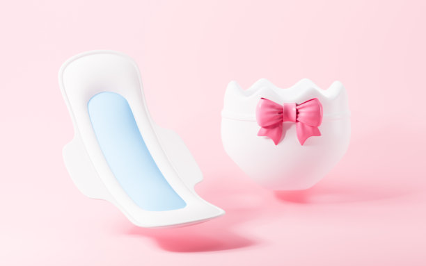 月经垫和月经裤在粉红色的背景，3d渲染。图片下载
