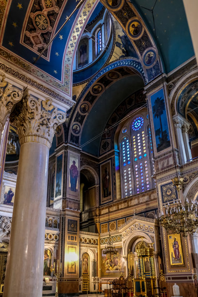 希腊雅典大都会大教堂的内部图片下载
