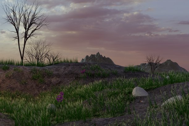 3d渲染戏剧性的天空在草地上图片下载