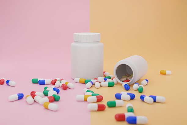 抗生素耐药性的概念。胶囊从药瓶里洒了出来。药物和药理学。3D渲染图。图片下载