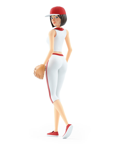 3d棒球女孩带着手套走路图片下载