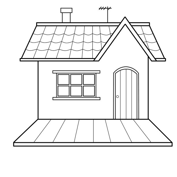 房屋素描插图，具有独特的和审美的设计，非常适合着色实践图片下载