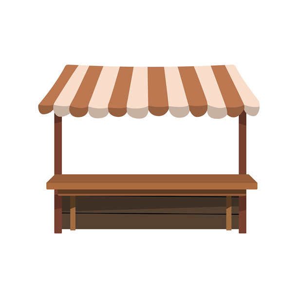 农贸市场摊位。平面矢量图图片下载