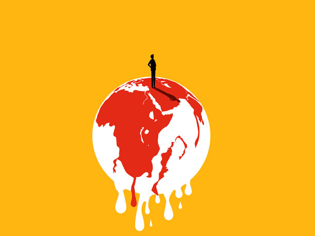 全球变暖。商人站在那里思考全球融化的问题图片下载