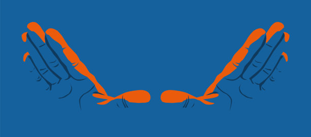 伸出双手，掌心朝下，在框架的位置，用冷色和暖色。带有复制空间的矢量插图图片下载