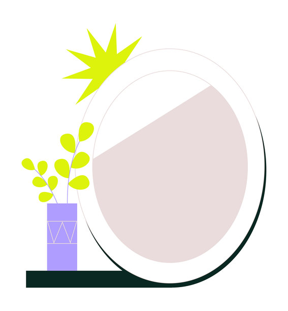 圆形镜子与花瓶，平面矢量插图象征家居装饰，室内设计，和极简主义。图片下载