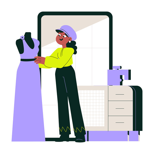 时装设计师在人体模型上调整衣服，平面矢量插图象征着工作室工作空间中的剪裁，服装设计和时尚创意图片下载