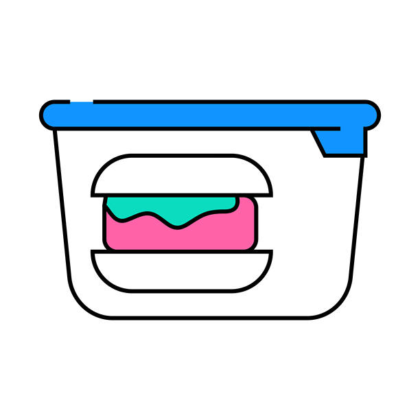 汉堡包午餐盒图标彩色插图图片下载