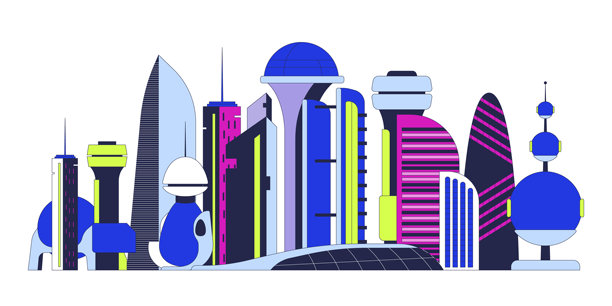 未来主义建筑未来主义城市卡通平面插画图片下载